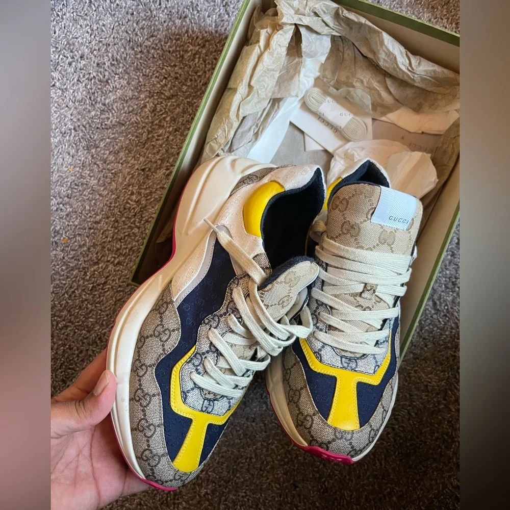 Gucci Sneakers - Yellow, Blue, and Beige Monogram - Picture 2 of 6